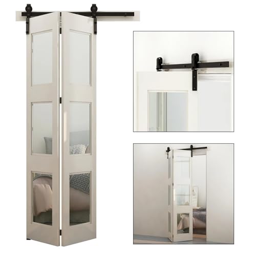 Faltbares Schiebetür-Hardware-Kit for Scheunentore, robustes Rollenschienen-Kit for 2 Türen, reibungslos und leise, einfach zu installieren, keine Tür,Schwere Struktur(3.5FT(1.06M)) von MERHOVO