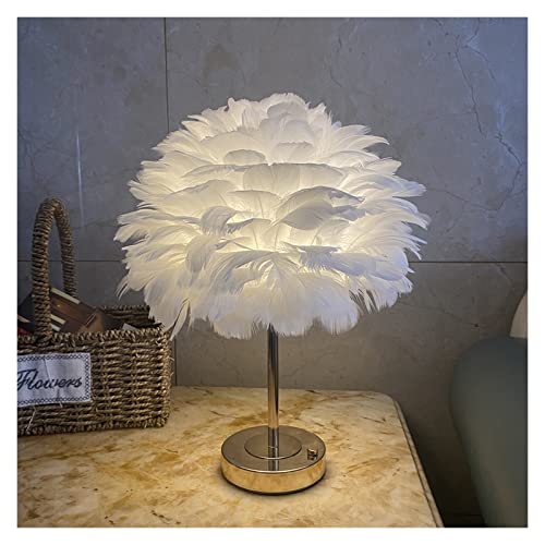 Feder-Stehlampe, Feder Tischlampe Nachtlicht Schlafzimmer USB wiederaufladbare Nachttischlampe Touch Control Romantische Gans LED Schreibtischlampe for Hochzeitshaus,Soft Touch(Big size,White) von MERHOVO