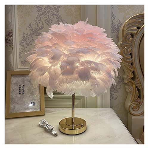 Feder-Stehlampe, Feder Tischlampe Nachtlicht Schlafzimmer USB wiederaufladbare Nachttischlampe Touch Control Romantische Gans LED Schreibtischlampe for Hochzeitshaus,Soft Touch(Small size,Pink) von MERHOVO