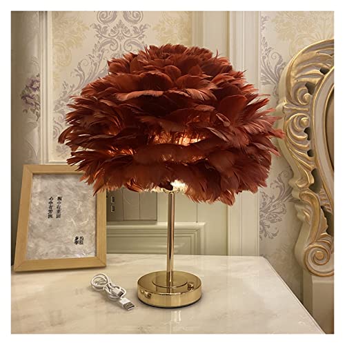 Feder-Stehlampe, Feder Tischlampe Nachtlicht Schlafzimmer USB wiederaufladbare Nachttischlampe Touch Control Romantische Gans LED Schreibtischlampe for Hochzeitshaus,Soft Touch(Small size,Rood) von MERHOVO