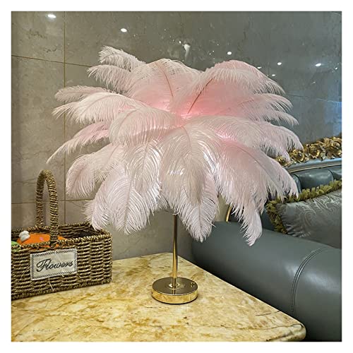 Feder-Stehlampe, Touch Control Tischfederlampe for Hochzeitsschlafzimmerdekoration LED-Schreibtischlampe mit Federn USB-Stromversorgung/wiederaufladbar,Soft Touch(40pcs feather,BATTERY_PINK) von MERHOVO