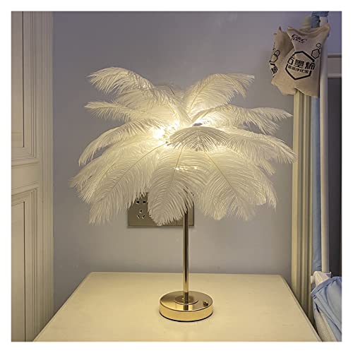 Feder-Stehlampe, Touch Control Tischfederlampe for Hochzeitsschlafzimmerdekoration LED-Schreibtischlampe mit Federn USB-Stromversorgung/wiederaufladbar,Soft Touch(40pcs feather,BATTERY_WHITE) von MERHOVO