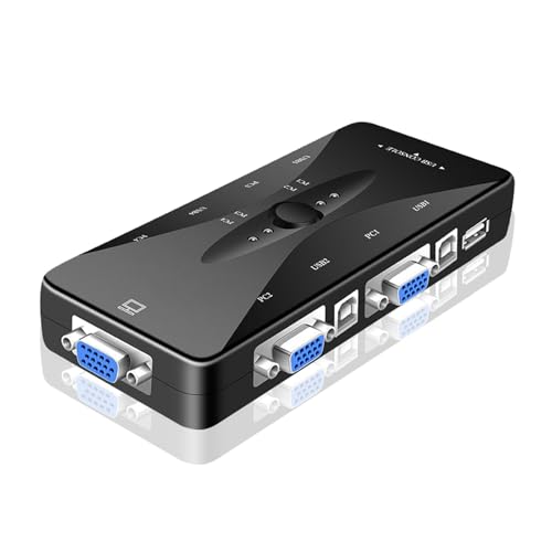 HD 1080P USB 2.0 VGA KVM Switch 4 Ports Splitter for Maus Tastatur Drucker Teilen Switcher Box Adapter In 1 Out Nahtlose Umschaltung von MERHOVO