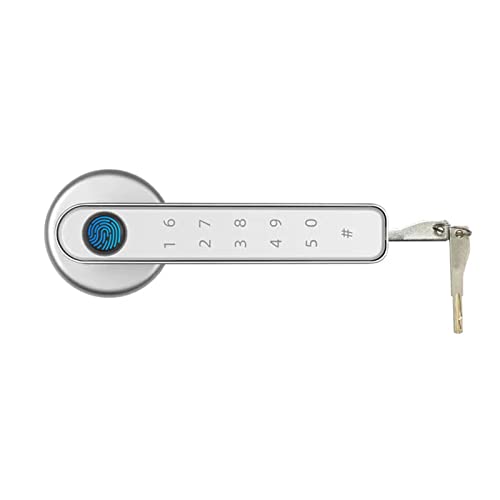 Intelligentes Türschloss, Elektronisches Smart Lock Bluetooth-kompatibel mit 2 Schlüsseln Fingerabdruck Passwort Türschloss Sicherheitsgriffschloss for Wohnung Schwarz für die Haustür(Silver NO Tuya) von MERHOVO
