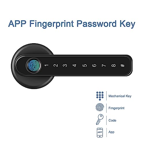 Intelligentes Türschloss, Super Security Fingerprint Türschloss Smart Keyless Entry Biometrische Tastatur Passwort Hebelgriff Schloss App Control Elektroschloss für die Haustür(APP Black-01) von MERHOVO
