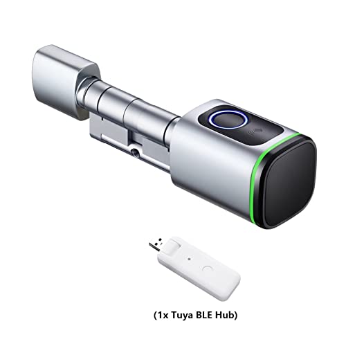 Intelligentes Türschloss, TUYA Smart Home Security Türschloss DIY Zylinderkern Elektronische Haushälterin APP Schlüssel IC Karte Fingerabdruck entsperren für die Haustür(Silver with BLE Hub,A45 B45) von MERHOVO