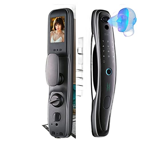 Intelligentes Türschloss, Tuya Smart 3D Face Door Lock Security Face & Camera Monitor Intelligentes Fingerabdruck-Passwort Biometrischer elektronischer Schlüssel entsperren für die Haustür(Q8R-Gold-24 von MERHOVO