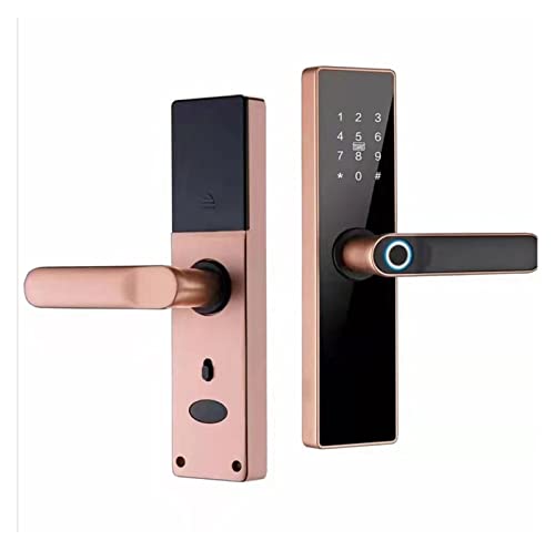 Intelligentes Türschloss, Tuya Smart Door Lock Fingerabdruck Passwort IC-Karte Keyless Remote Unlock Verwenden Sie AA-Batterieunterstützung 8-Sprachen-Stimme für die Haustür(22x195,Red Bronze) von MERHOVO