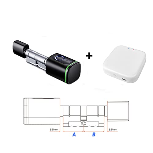 Intelligentes Türschloss, Tuya Smart Lock Zylinder Fingerabdruck Kartenschlüssel App Fernbedienung Lock Core Google Home Old Door Replacement für die Haustür(Black with gateway,A 30 B 30) von MERHOVO