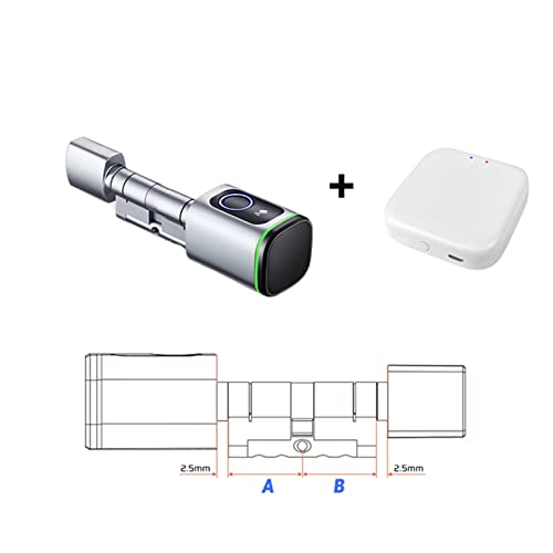 Intelligentes Türschloss, Tuya Smart Lock Zylinder Fingerabdruck Kartenschlüssel App Fernbedienung Lock Core Google Home Old Door Replacement für die Haustür(Silver with gateway,A 35 B 35) von MERHOVO