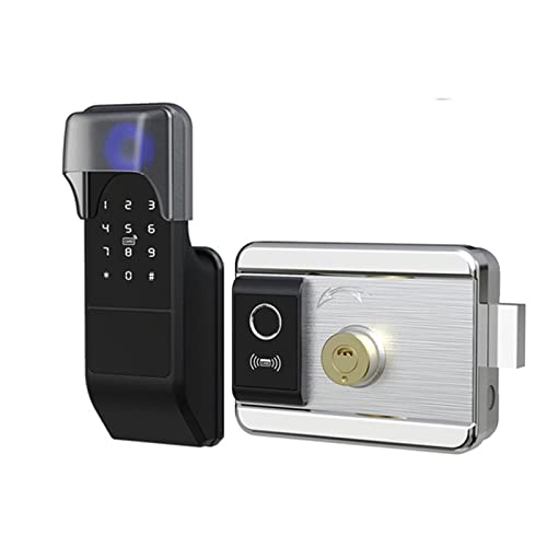 Intelligentes Türschloss, Wasserdichtes Tuya Smart Door Lock Digitales Passwort Doppelseitiges elektronisches Felgenschloss mit Fingerabdruck for die Eisentortür im Freien für die Haustür(Double ttloc von MERHOVO