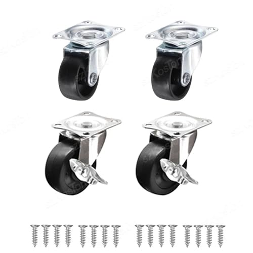 Lenkrollen, 2/4 Stück robuste Lenkrolle, geräuschlose Trolley-Räder, drehbare Möbelrolle mit Sicherheitsverriegelungsbremse for Tisch, Stuhl, Sofa,Flexible Bewegung(2 brake-2 no brake,1 inch) von MERHOVO