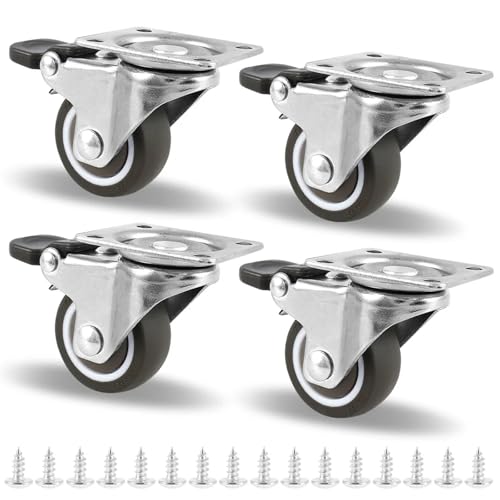 Lenkrollen, 4 Stück Heavy Duty Lenkrolle Leise Trolley Räder Möbel Gummi Drehbare Lenkrolle Mit Sicherheitsschlossbremse for Tisch Stuhl Sofa,Flexible Bewegung von MERHOVO