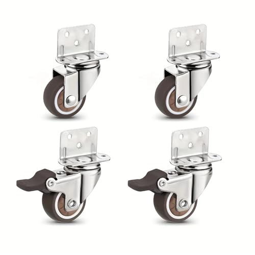 Lenkrollen, 4 Stück L-förmi, seitlich montierte Lenkrollen, weiche Gummirollen, Lenkrollen for Möbel, Trolley, Koffer, Küchenschrank,Flexible Bewegung(L 2 Universal 2Brake,2 inch) von MERHOVO