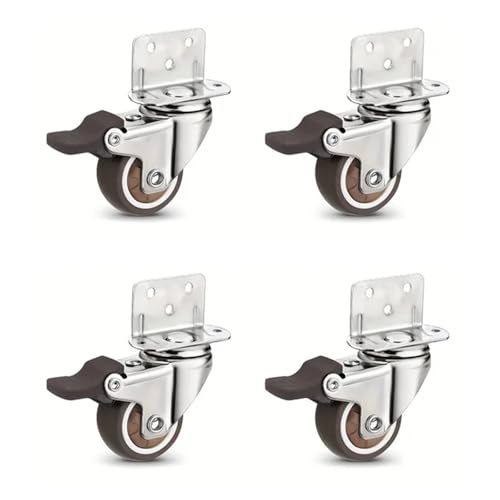 Lenkrollen, 4 Stück L-förmi, seitlich montierte Lenkrollen, weiche Gummirollen, Lenkrollen for Möbel, Trolley, Koffer, Küchenschrank,Flexible Bewegung(L 4 Brake,1.5 Inch) von MERHOVO
