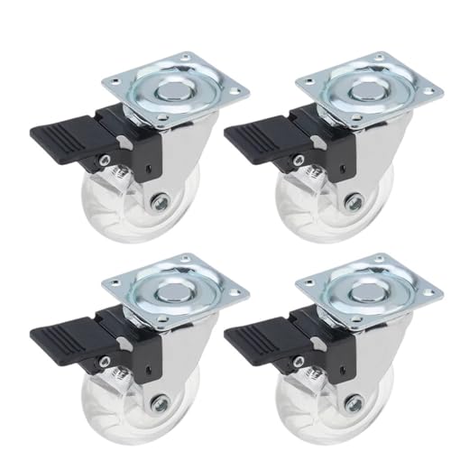 Lenkrollen, 4Pcs 2 Zoll Caster Pu Transparent Universal Kristall Rad Kein Lärm Kleine Warenkorb Industrielle Rad Bürostuhl Rollen Werkzeug,Flexible Bewegung(4pcs with Brake) von MERHOVO