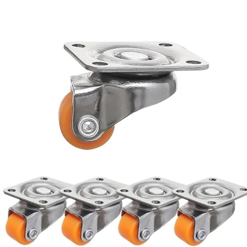Lenkrollen, Mini-Universalrad-Möbelrolle mit weichem Gummi, 360° drehbar, Riemenscheibe, Aufbewahrungsboxen, robuste Lenkrollen,Flexible Bewegung(Orange,4PCS) von MERHOVO