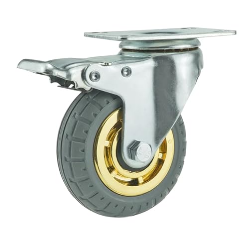 Lenkrollen, Rollen Schwere Lasten Gummidrehgelenk for Möbelräder Mover Geräuschloses Regal Schubkarrenwagen Hardwares Transporter Reifenwagen,Flexible Bewegung(1pc Brake Wheel,5 Inch) von MERHOVO