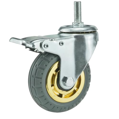 Lenkrollen, Rollen Schwere Lasten Gummidrehgelenk for Möbelräder Mover Geräuschloses Regal Schubkarrenwagen Hardwares Transporter Reifenwagen,Flexible Bewegung(1pc Stem Brake Wheel,5 Inch) von MERHOVO