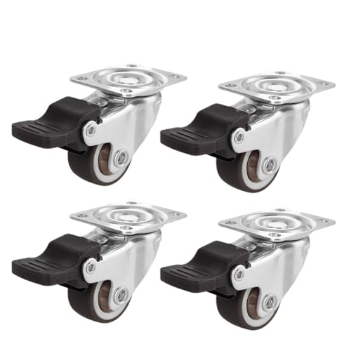 Lenkrollen, Weiches Gummirad for Plattformwagen, Stuhlzubehör, 360°, 1/2 Zoll, 4 Stück, Möbelrolle, Universal-Lenkrolle for den Haushalt,Flexible Bewegung(1Inch With Brake) von MERHOVO