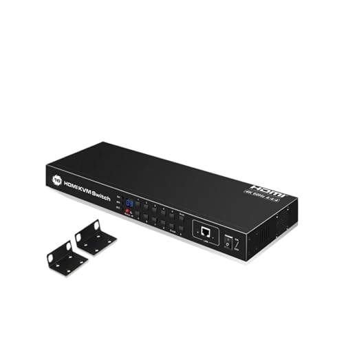 Switch KVM-Switch Dual Monitor 16 In 1 Out Sharing Drucker Tastatur Maus 1U RJ45 Ports 4K for PC Nahtlose Umschaltung von MERHOVO
