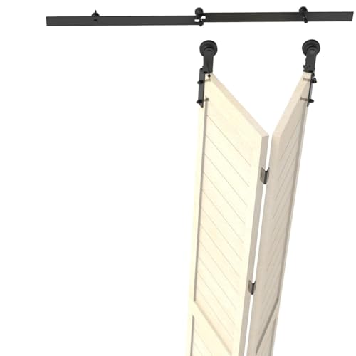 Zweifach faltbares Schiebetür-Hardware-Kit for Scheunentore, I-förmiges Rollenschienen-Kit for 2 Türen, reibungslos und leise, einfach zu installieren, keine Tür,Schwere Struktur(6FT-1.8M) von MERHOVO