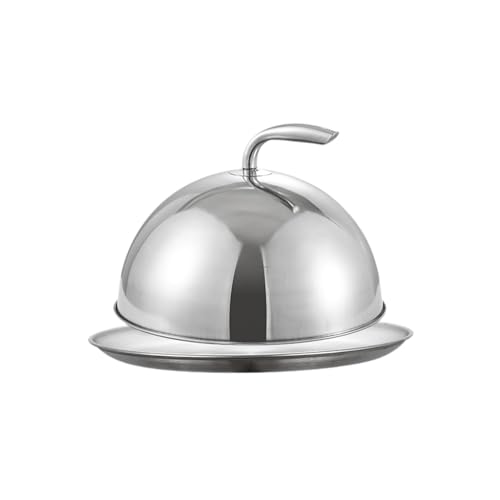 MERIGLARE 2 Stücke Abdeckhaube Bratglocke Käseschmelzglocke Speisehaube mit Teller Aus Edelstahl Zum Gleichmäßigen Garen Und Warmhalten für Feiern Und Buffets, Deckel 25cm Teller 30cm von MERIGLARE