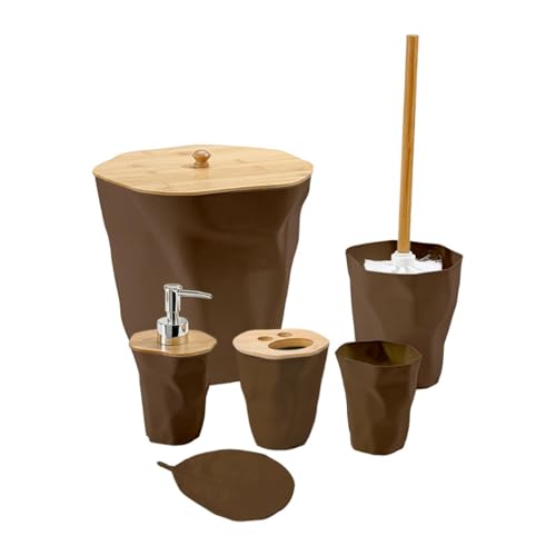 MERIGLARE 6 Teiliges Badezimmer Zubehörset mit Abfalleimer Und Zahnbürstenhalter für Die Arbeitsplatte, Kaffee von MERIGLARE