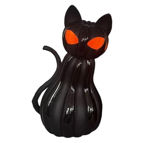 MERIGLARE Halloween Licht Tischlampe Nachtlicht Kürbis Katze Dekoration Aus Robustem Harz mit Warmem Leuchteffekt für Kinderzimmer Lesebereich Schreibtisch FES, L von MERIGLARE