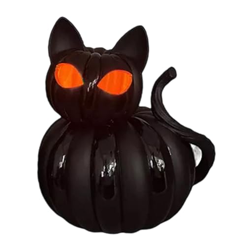 MERIGLARE Halloween Licht Tischlampe Nachtlicht Kürbis Katze Dekoration Aus Robustem Harz mit Warmem Leuchteffekt für Kinderzimmer Lesebereich Schreibtisch FES, S von MERIGLARE