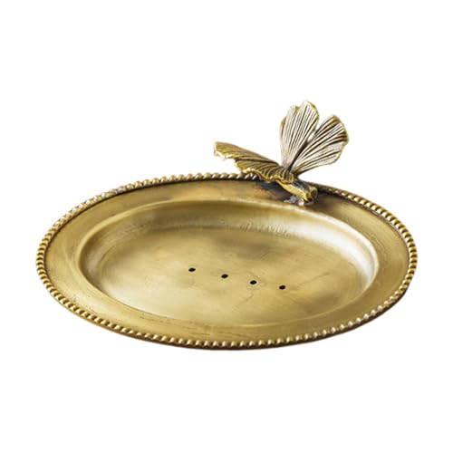 MERIGLARE Messing Seifenschale Antike Schale Schmuckstück Schmuck Platte Oval für Dusche Hause Tischplatte, Ginkgoblatt von MERIGLARE