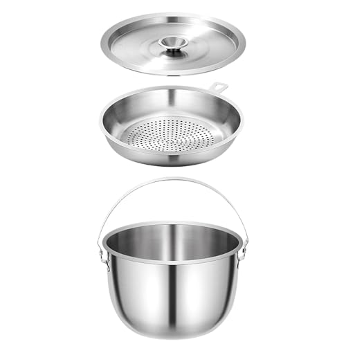 MERIGLARE Öle Topf Ölbehälter Küchenhelfer Edelstahl Multifunktions Groß mit Deckel Feinmaschiges Sieb Campingtopf, 2.8 L von MERIGLARE