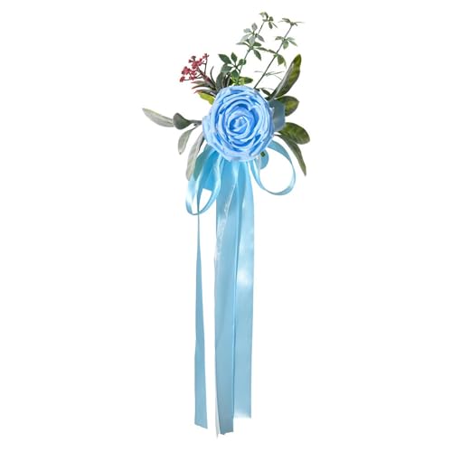 MERIGLARE Rustikale Hochzeitsstuhl Blumendekoration für Den Hochzeitsgang, Dekoratives Gang Pew Blumenarrangement für Partys, Konzerte, Feiern, Blau von MERIGLARE