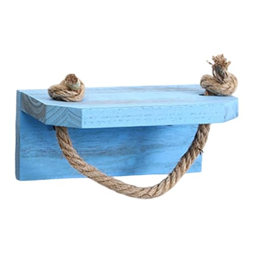 MERIGLARE Toilettenpapierhalter mit Holzregal Toilettenpapierrollenhalter Wc Papierhalter Tissue Rollenaufbewahrung Ablagefach Vintage Holz Und Hanfseil für Bad, Blau von MERIGLARE