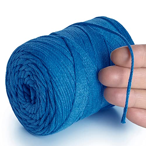 MeriWoolArt® Makramee Garn 2 mm x 250 m Baumwollkordel, recyceltes weiches Baumwollgarn für das Stricken von Pflanzenhängern, Schmuckherstellung, Häkeltaschen (Blau, 2mm) von MERIWOOLART