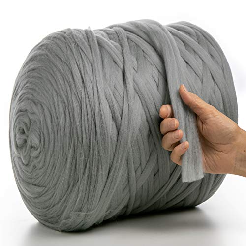 MeriWoolArt® 100% XXL Merino Wolle Garn 2 cm Dicke Wolle Garn, Filzwolle Trockenfilzen Nassfilzen, DIY Klobiges Wolle Garn Decke, Decke Baby Wolle, Arm Stricken Decke Garn (Stahl, 100 g) von MERIWOOLART