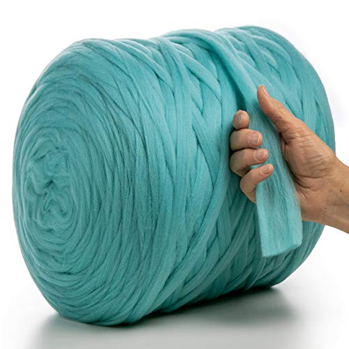 MeriWoolArt® 100% XXL Merino Wolle Garn 2 cm Dicke Wolle Garn, Filzwolle Trockenfilzen Nassfilzen, DIY Wolle Garn Decke, Decke Baby Wolle, Arm Stricken Decke Garn (Azurblau, 3 kg) von MERIWOOLART