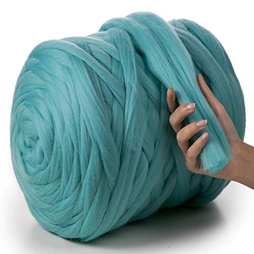 MeriWoolArt® 100% XXL Merino Wolle Garn 4-5 cm Dicke Wolle Garn, Filzwolle Trockenfilzen Nassfilzen, DIY Klobiges Wolle Garn Decke, Decke Baby Wolle, Arm Stricken Decke Garn Azurblau, 250g von MERIWOOLART