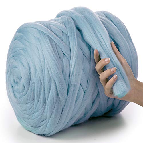 MeriWoolArt® 100% XXL Merino Wolle Garn 4-5 cm Dicke Wolle Garn, Filzwolle Trockenfilzen Nassfilzen, DIY Klobiges Wolle Garn Decke, Decke Baby Wolle, Arm Stricken Decke Garn Baby blau, 250g von MERIWOOLART