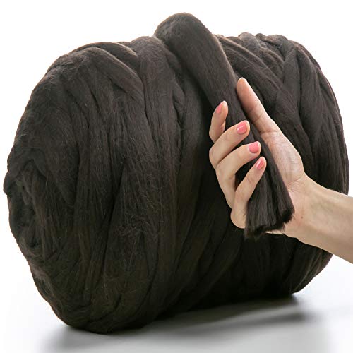 MeriWoolArt® 100% XXL Merino Wolle Garn 4-5 cm Dicke Wolle Garn, Filzwolle Trockenfilzen Nassfilzen, DIY Klobiges Wolle Garn Decke, Decke Baby Wolle, Arm Stricken Decke Garn Braun, 250g von MERIWOOLART