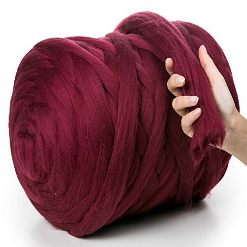 MeriWoolArt® 100% XXL Merino Wolle Garn 4-5 cm Dicke Wolle Garn, Filzwolle Trockenfilzen Nassfilzen, DIY Klobiges Wolle Garn Decke, Decke Baby Wolle, Arm Stricken Decke Garn Burgunderrot, 100g von MERIWOOLART