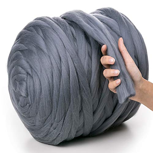 MeriWoolArt® 100% XXL Merino Wolle Garn 4-5 cm Dicke Wolle Garn, Filzwolle Trockenfilzen Nassfilzen, DIY Klobiges Wolle Garn Decke, Decke Baby Wolle, Arm Stricken Decke Garn Dunkelgrau, 250g von MERIWOOLART