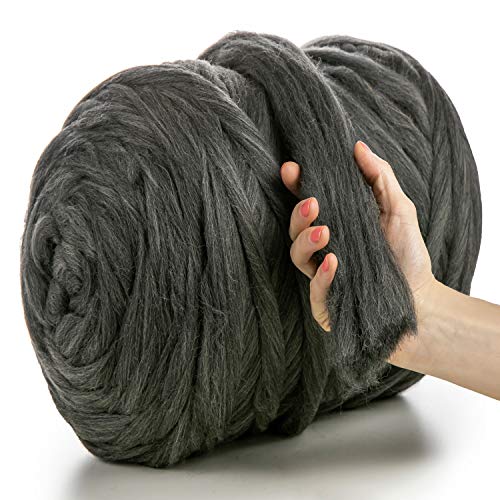 MeriWoolArt® 100% XXL Merino Wolle Garn 4-5 cm Dicke Wolle Garn, Filzwolle Trockenfilzen Nassfilzen, DIY Klobiges Wolle Garn Decke, Decke Baby Wolle, Arm Stricken Decke Garn Dunkelgrau Melange, 250g von MERIWOOLART