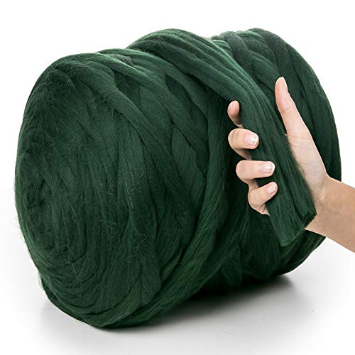 MeriWoolArt® 100% XXL Merino Wolle Garn 4-5 cm Dicke Wolle Garn, Filzwolle Trockenfilzen Nassfilzen, DIY Klobiges Wolle Garn Decke, Decke Baby Wolle, Arm Stricken Decke Garn Dunkelgrün, 250g von MERIWOOLART