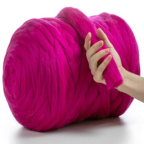 MeriWoolArt® 100% XXL Merino Wolle Garn 4-5 cm Dicke Wolle Garn, Filzwolle Trockenfilzen Nassfilzen, DIY Klobiges Wolle Garn Decke, Decke Baby Wolle, Arm Stricken Decke Garn Dunkelrosa, 100g von MERIWOOLART