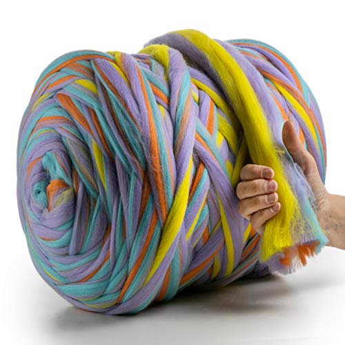 MeriWoolArt® 100% XXL Merino Wolle Garn 4-5 cm Dicke Wolle Garn, Filzwolle Trockenfilzen Nassfilzen, DIY Klobiges Wolle Garn Decke, Decke Baby Wolle, Arm Stricken Decke Garn Einhorn, 25g von MERIWOOLART