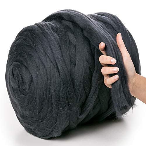 MeriWoolArt® 100% XXL Merino Wolle Garn 4-5 cm Dicke Wolle Garn, Filzwolle Trockenfilzen Nassfilzen, DIY Klobiges Wolle Garn Decke, Decke Baby Wolle, Arm Stricken Decke Garn Graphite, 250g von MERIWOOLART