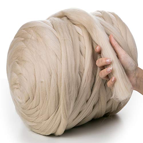 MeriWoolArt® 100% XXL Merino Wolle Garn 4-5 cm Dicke Wolle Garn, Filzwolle Trockenfilzen Nassfilzen, DIY Klobiges Wolle Garn Decke, Decke Baby Wolle, Arm Stricken Decke Garn Hellbeige, 250g von MERIWOOLART