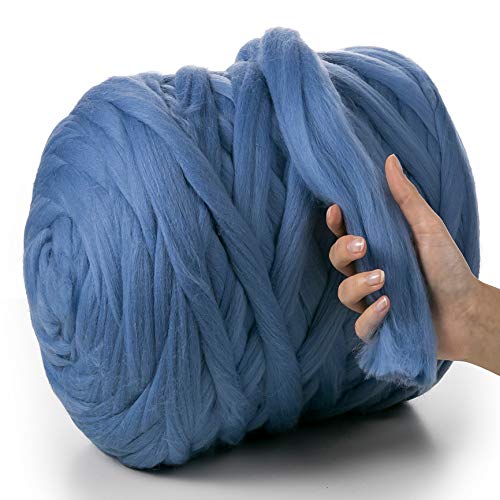 MeriWoolArt® XXL Merino Wolle Garn 100% Schurwolle (4-5cm Stärke), Extra Dicke Filzwolle für Trocken- & Nassfilzen, Armstricken, DIY Decke für Baby & Erwachsene – Hellblau, 500g von MERIWOOLART