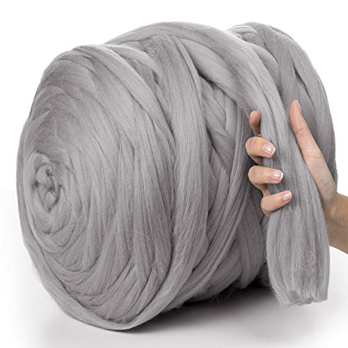 MeriWoolArt® 100% XXL Merino Wolle Garn 4-5 cm Dicke Wolle Garn, Filzwolle Trockenfilzen Nassfilzen, DIY Klobiges Wolle Garn Decke, Decke Baby Wolle, Arm Stricken Decke Garn Hellgrau, 250g von MERIWOOLART